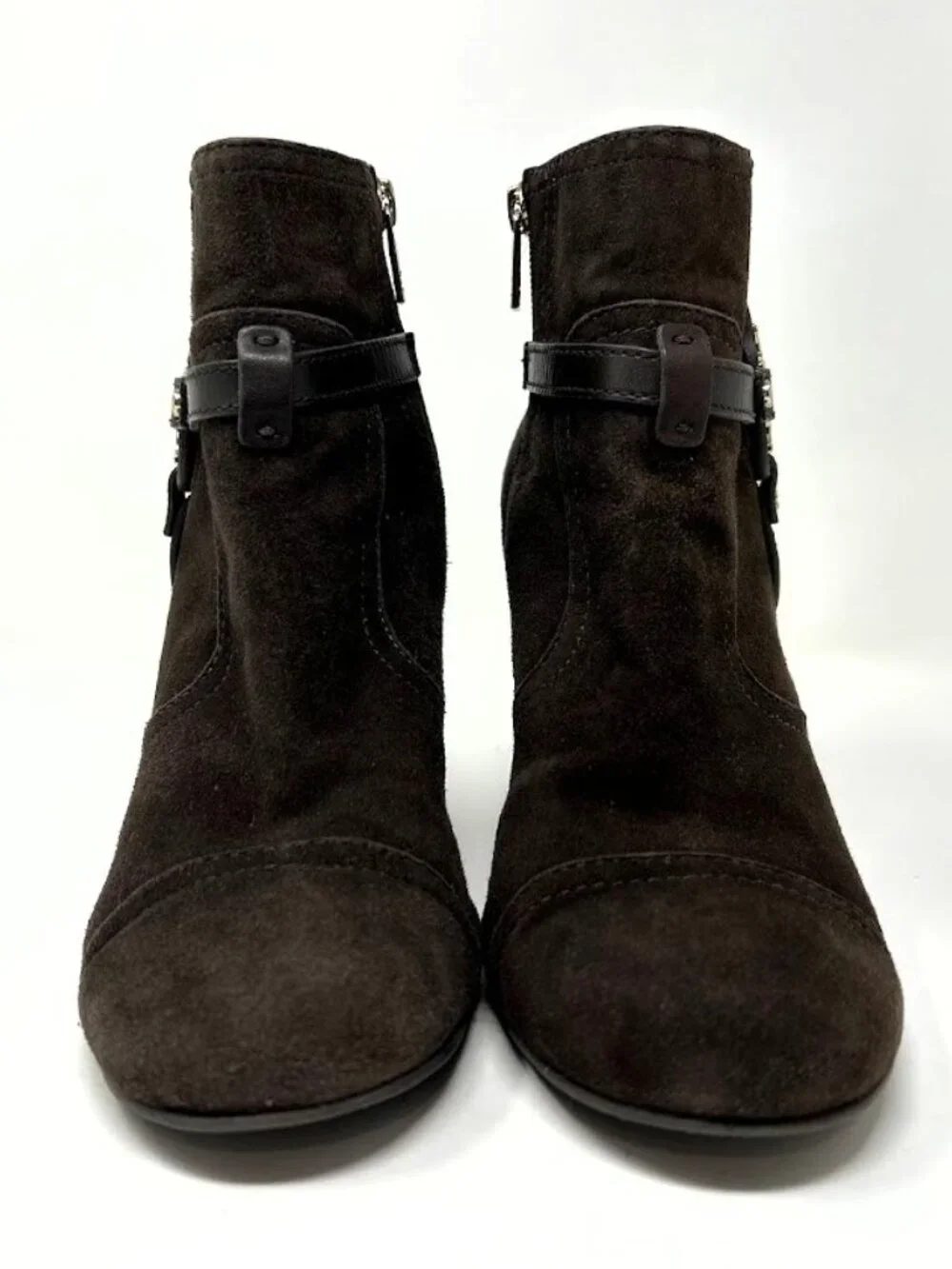 Tory Burch Aaden Suede Wedge Ankle Boots Brown Gold Logo Size 10